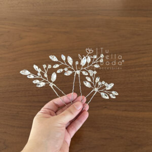Set de Pines Éllodie - tres horquillas plateadas con brillantes