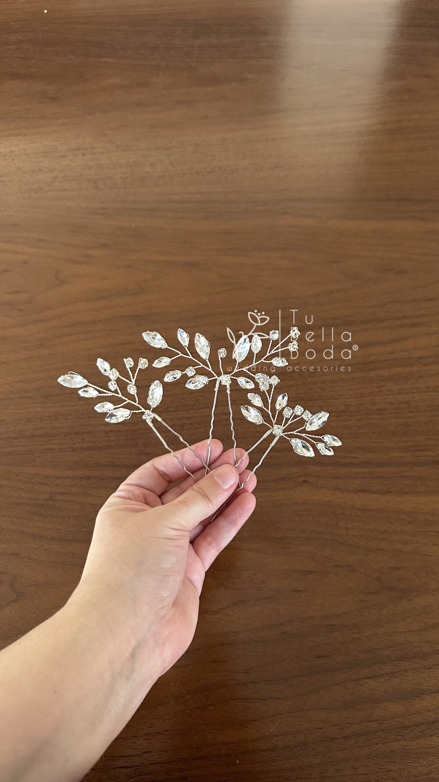 Set de Pines Éllodie - tres horquillas plateadas con brillantes